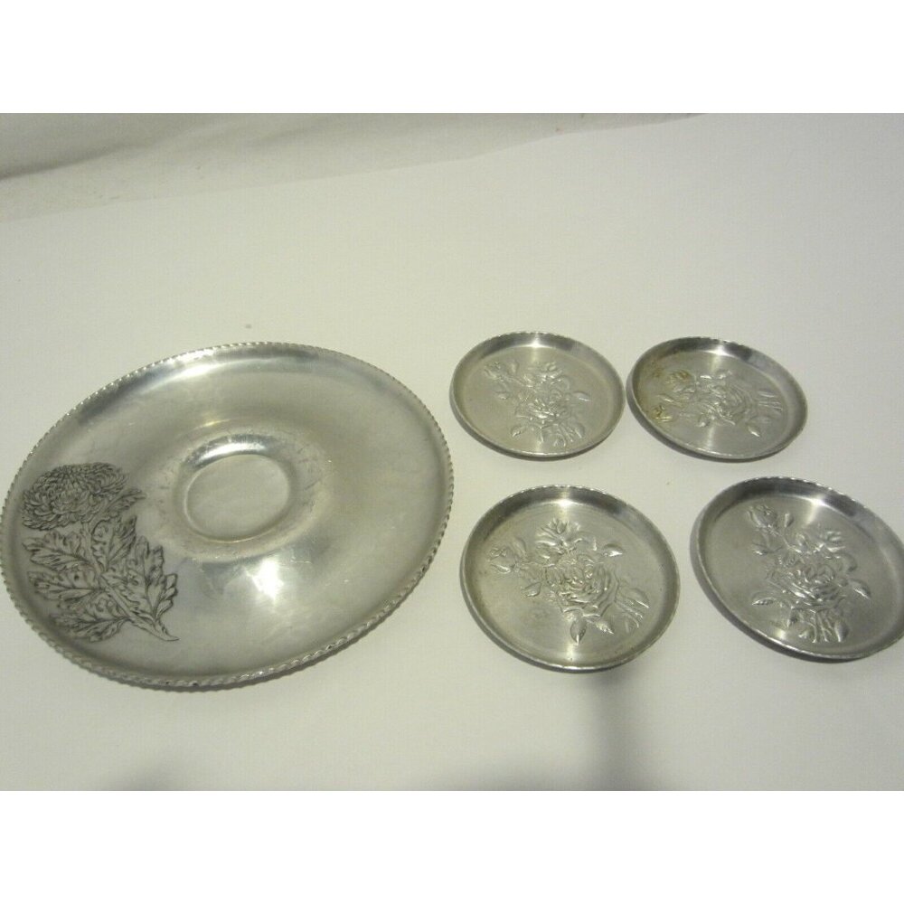 CONTINENTAL Hand Wrought hammered aluminum dish & coaster Silverlook 641 VINTAGE
